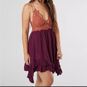 Free People Rust Lace Bodice Plum Mini Dress